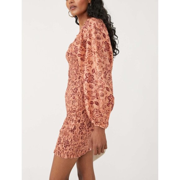 FREE PEOPLE Smock It To Me Mini Dress / Apricot Combo NWT - Picture 6 of 14